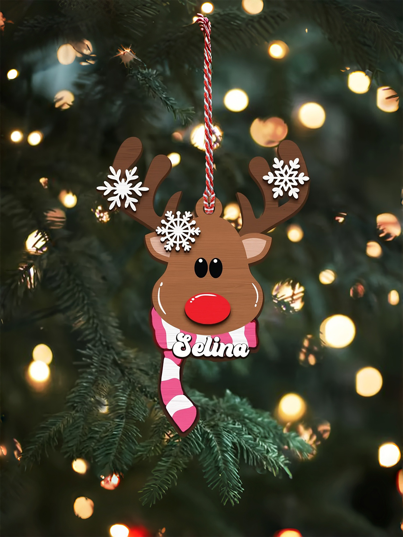 Custom Name Acrylic Reindeer Ornament for Christmas